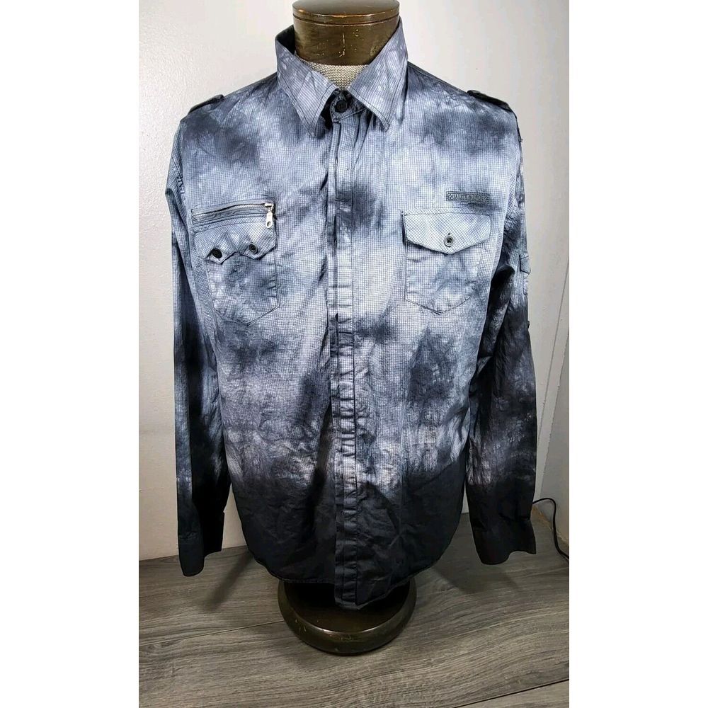 Indigo Star Shirt Mens XL Black Tie Dye Long‎ Sleeve Button-Up Graphic Print